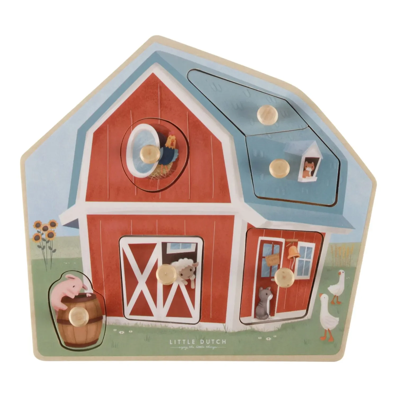 Little Dutch houten puzzel, kinderpuzzel Little Farm - 6 stukjes voor peuters vanaf 1 jaar