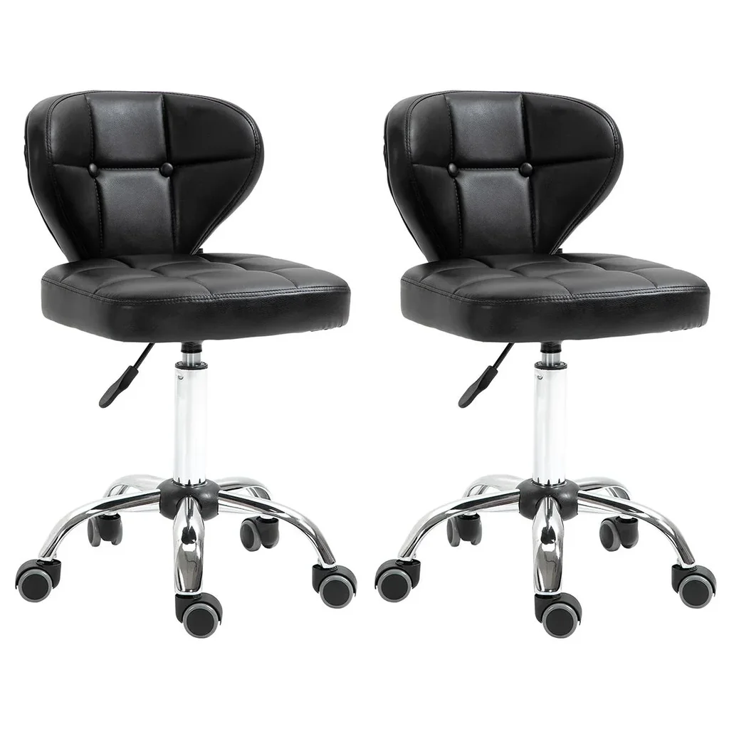 Set of 2 work stools with backrest 72-87 cm height adjustable office dark grey 45 x 47 x 72-87 cm