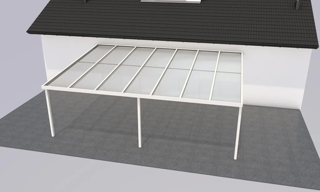 Patio roof Premium, white, 7120 x 5060 mm - Polycarbonate multi-wall sheets 16 mm, white striped