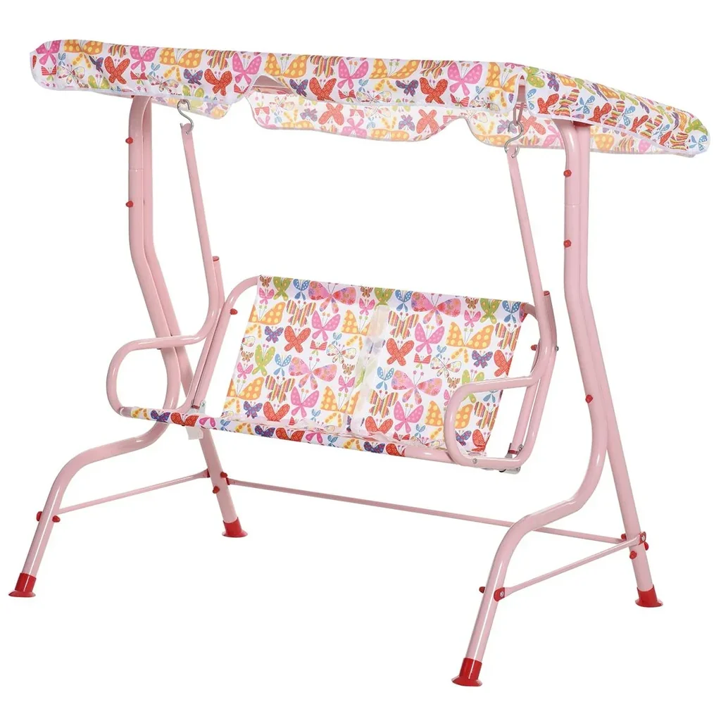 Children's Hollywood swing Children's swing with sunroof 2-seater garden swing for 3-6 years Metal Pink 110L x 70W x 11