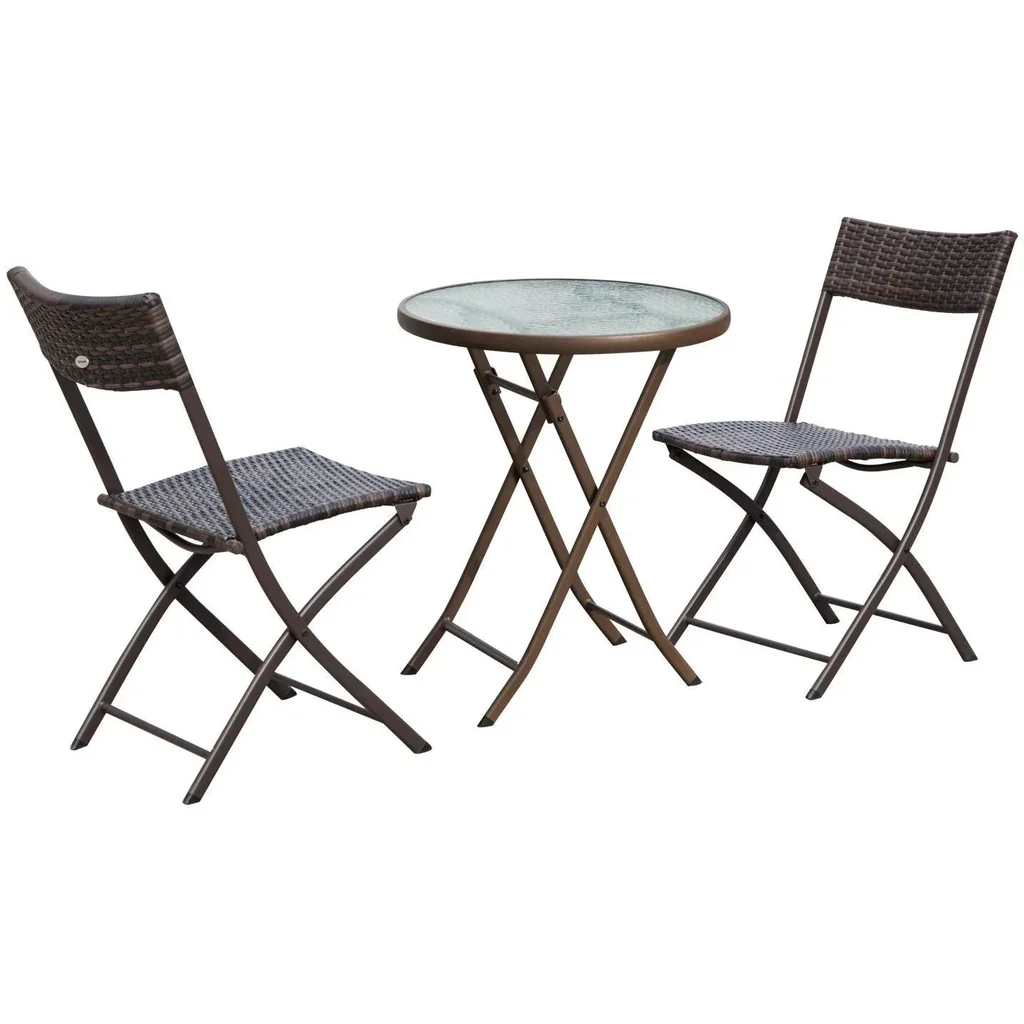 Bistro set balcony set 3 pcs, polyrattan foldable brown