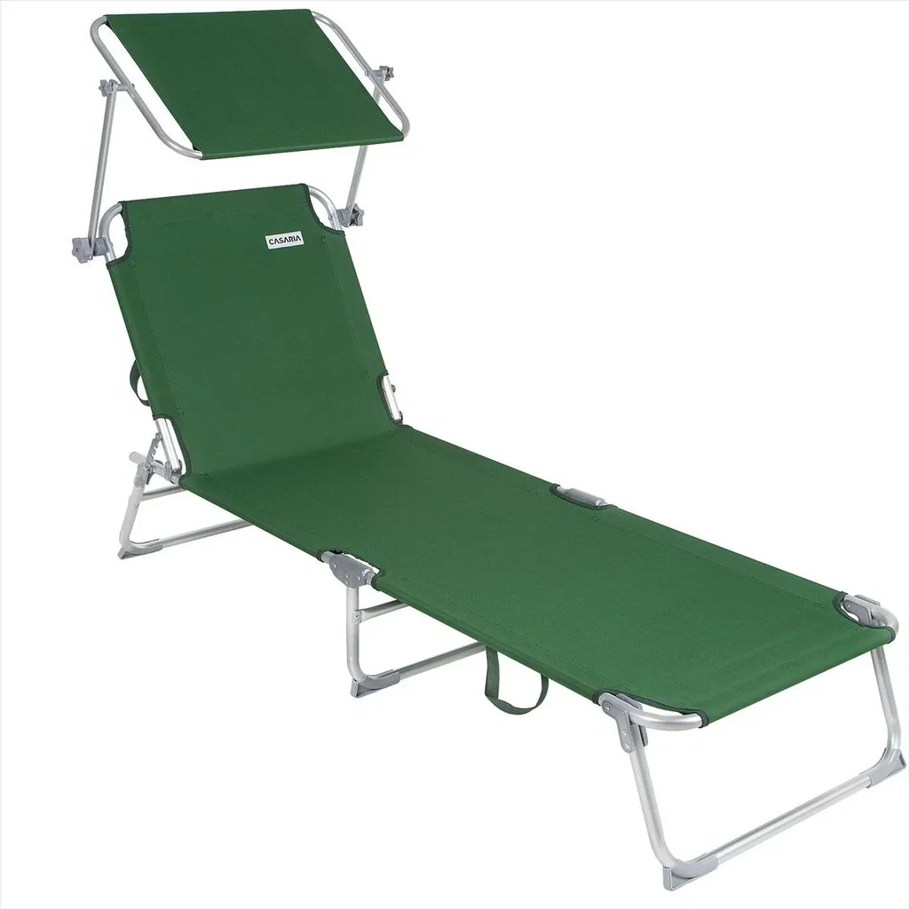 Deck chair 'Ibiza' with sliding roof, aluminum green, 190 x 59 x 29 cm