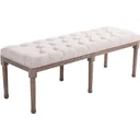 Upholstered bench, chest bench, lounge stool, retro with buttons, linen + wood, beige, 142 x 47 x 51 cm