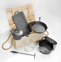 Dutch Oven Set 7-piece in practical wooden transport box