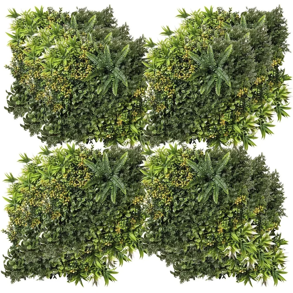 12 pieces artificial plant wall hedge 50x50 cm UV protection privacy screen multi-leaf design hedge plant for garden ou