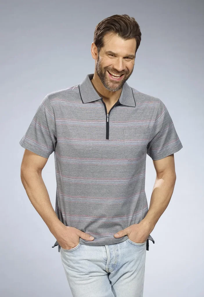 Striped polo shirt, white/blue, size L