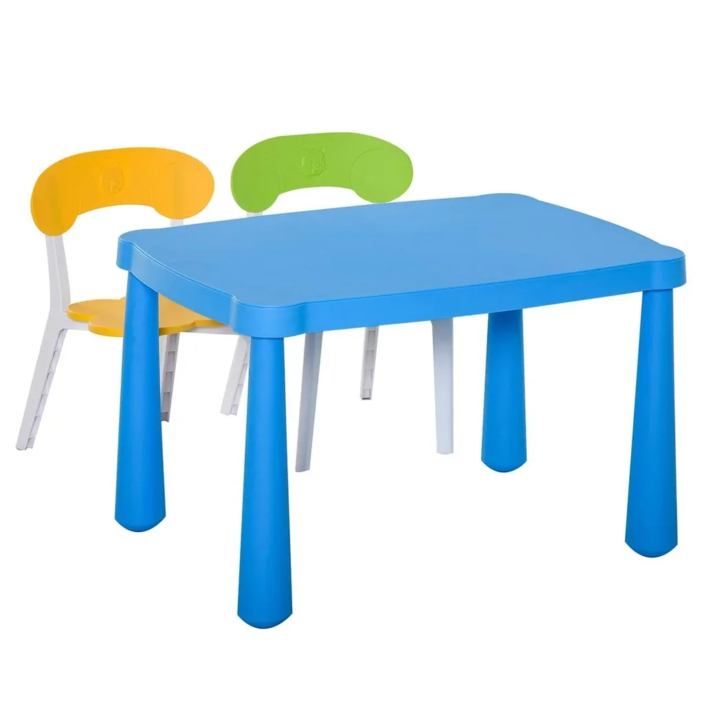 3-piece children's seating group with children's table and 2 chairs for 2-8 years old. Children's furniture made of PP plastic. Colorful. 76.5 x 54.5 x 49.5 cm.