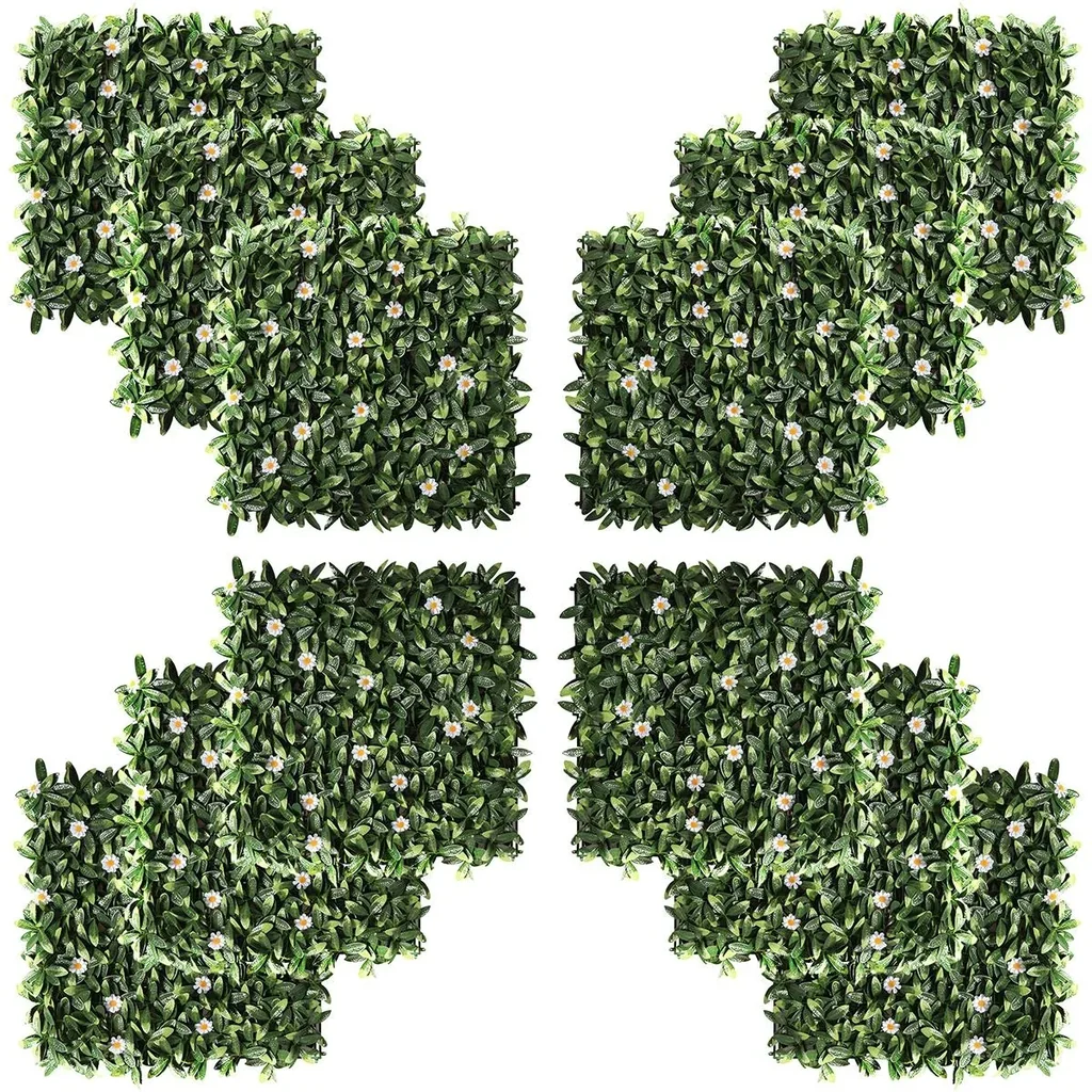 12 pieces artificial plant wall hedge 50x50 cm UV protection privacy screen rhododendron leaves design hedge plant for garden