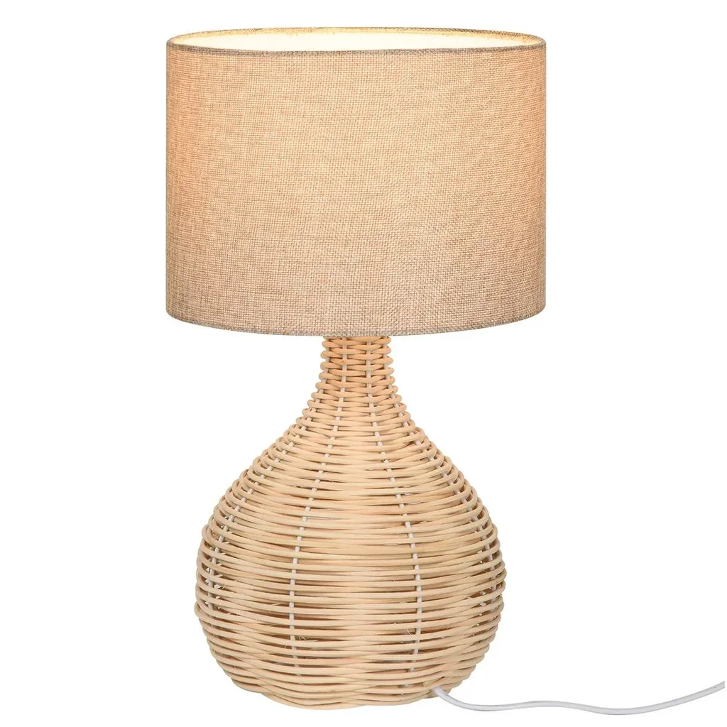 Table lamp E27 socket rattan linen steel beige
