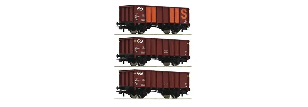 Set of 3 open freight cars, type GTOW, of the Dutch State Railways