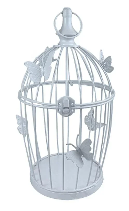 Decorative flower cage in white with butterfly design