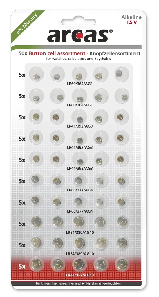 Alkaline button cell assortment 50 pieces