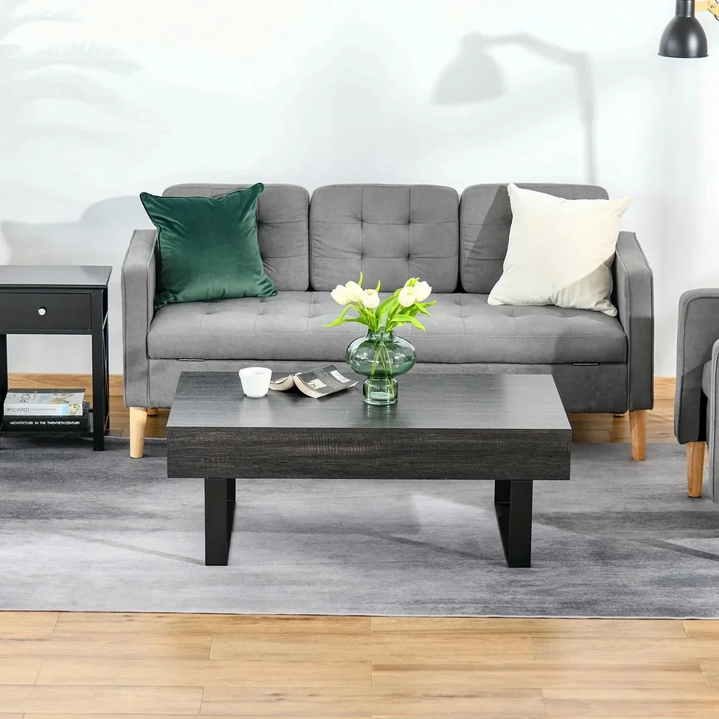 Coffee table, side table, sofa table, TV table, coffee table, living room table with drawer, shelves, sturdy steel frame e