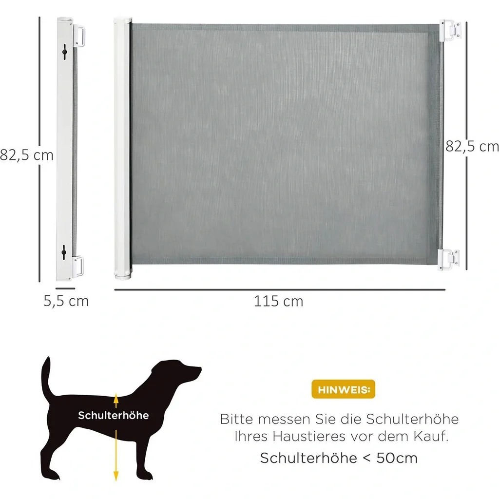 Door and stair gate rollable, one-hand operation PVC grey