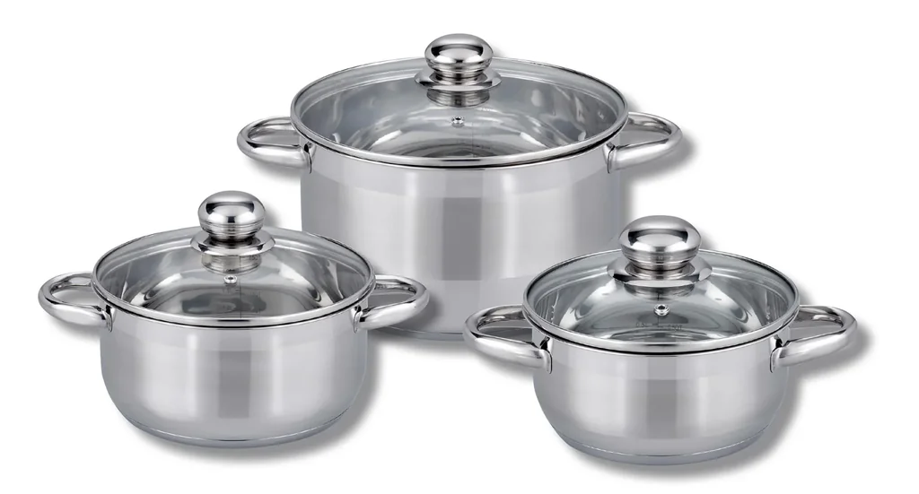 6-piece "Universal" pot set, stainless steel, induction base, liter measuring scale inside
