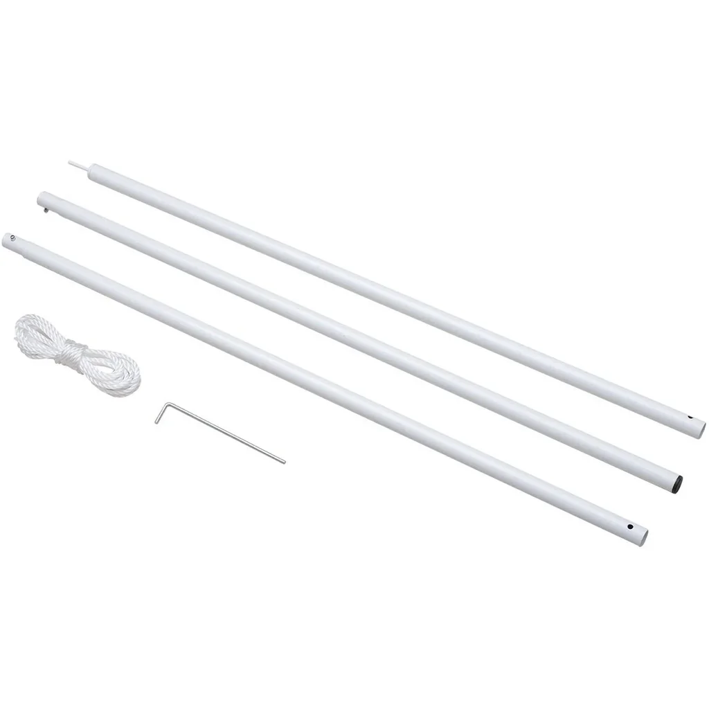 Set of 3 telescopic poles for awnings, including rope and pegs, metal, white, 25 x 104 cm