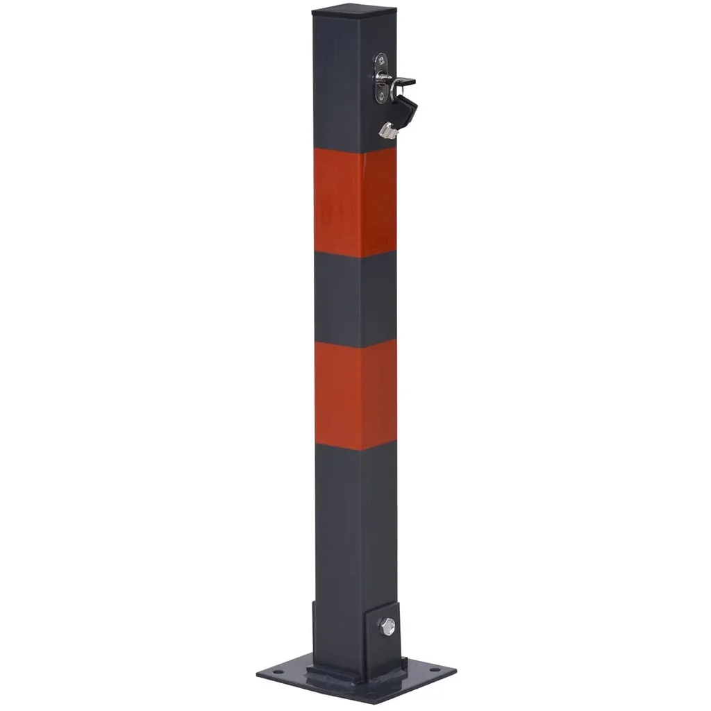 Parking barrier, foldable parking posts, manual barrier post with red warning stripes, 3 keys, steel