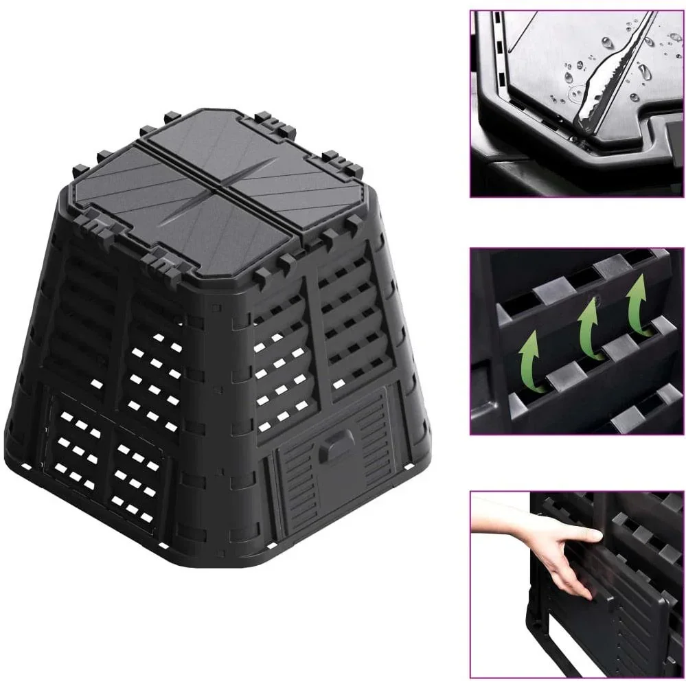 Compost bin 480 L 93.3x93.3x80 cm black