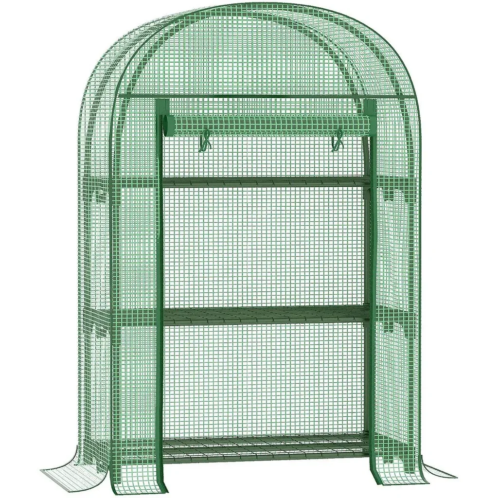 Plastic greenhouse balcony with 3 shelves, mini greenhouse, tomato house, plant house, cold frame, metal, green, 80 x 49 x 120 cm