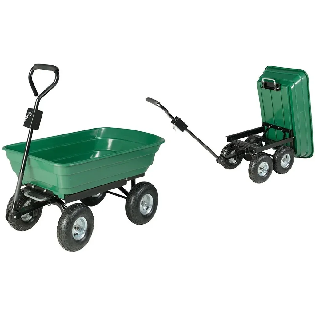 Trailer with green tipping plastic bin