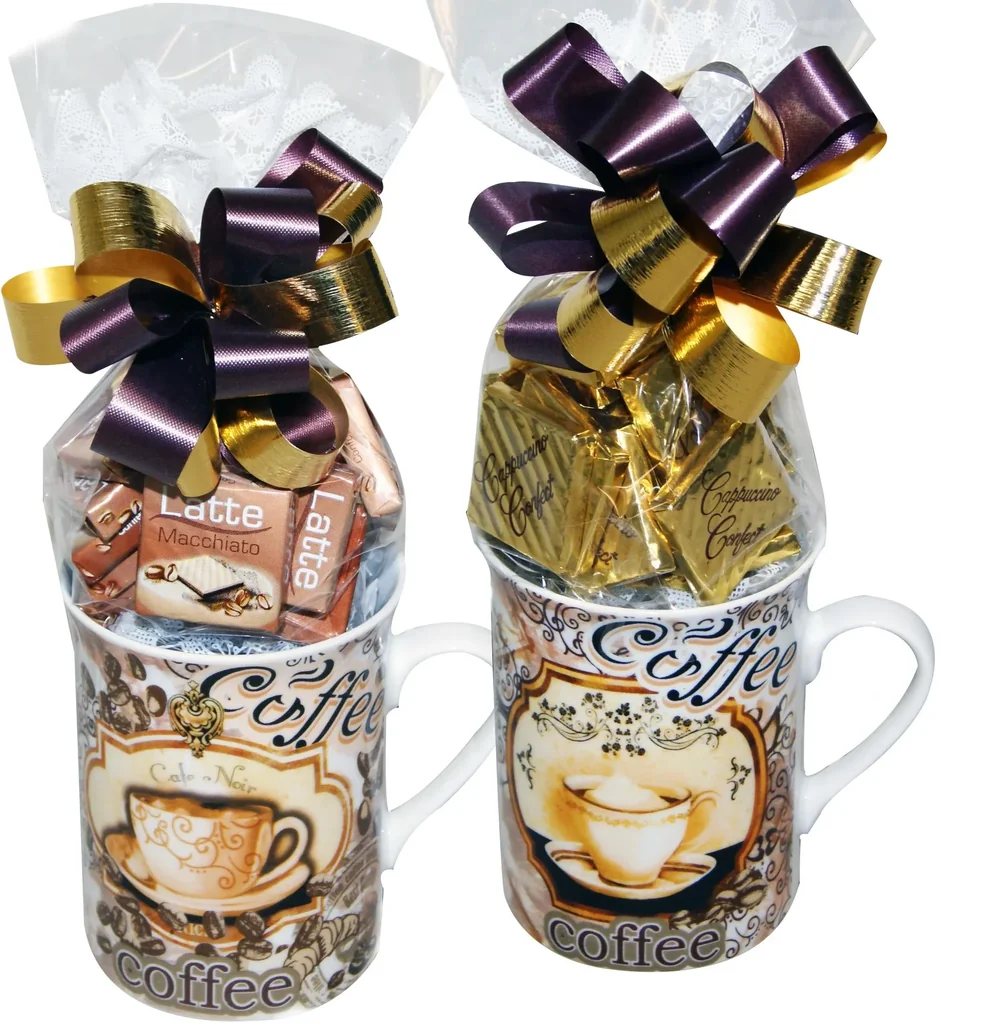Porcelain coffee mug "Coffee" filled with iced candy, set of 2