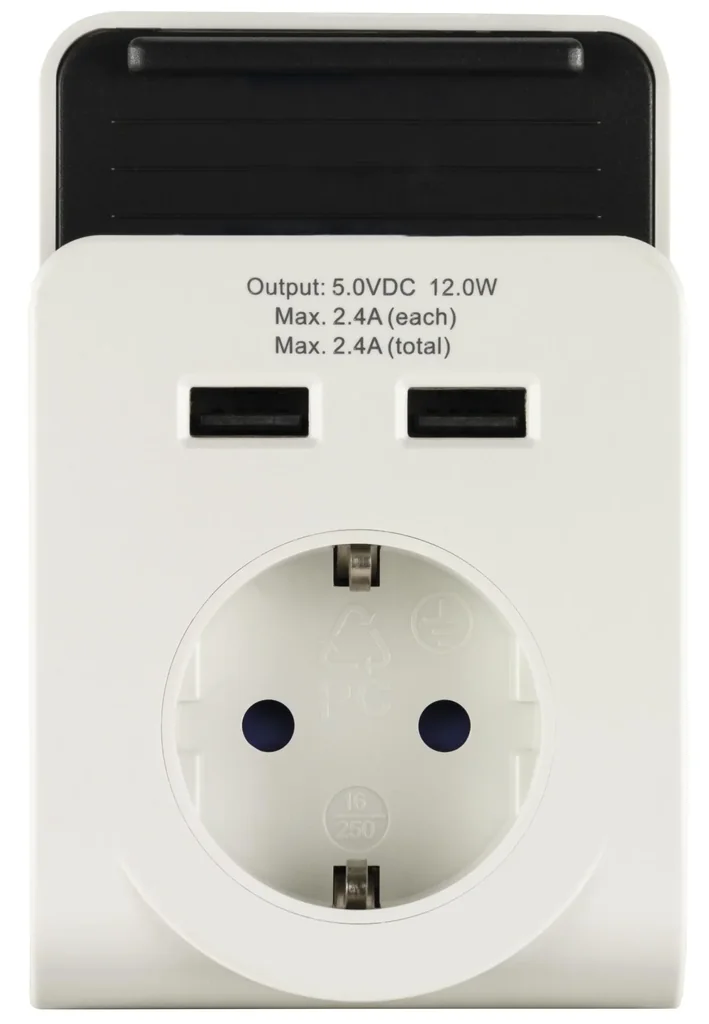 REV socket with 2-way USB charger and charging cradle