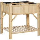 Raised bed wood with 6 separate growing areas planting table flower box nonwoven fabric natural 78.5 x 58 x 81 cm