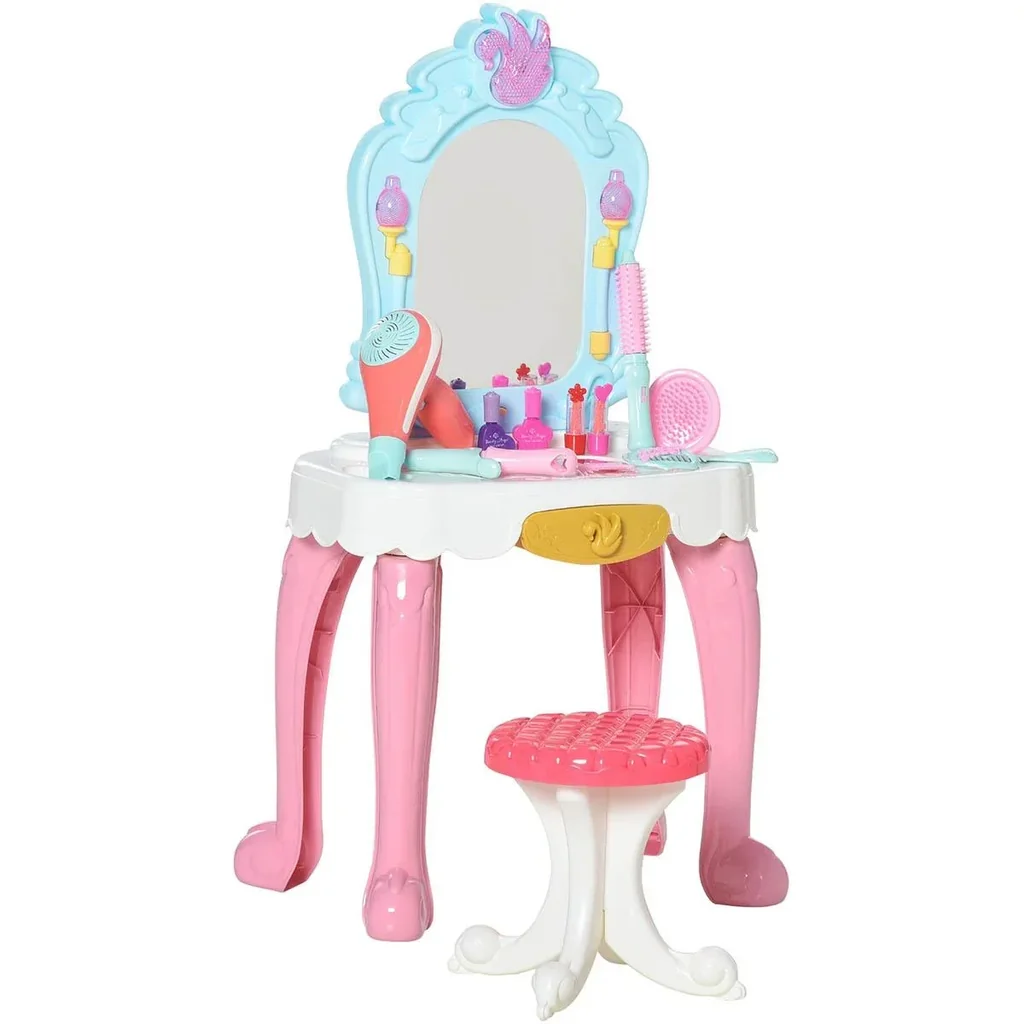 20 pcs. Children's dressing table with stool, hairdryer, dressing table, music light, toy for 3-6 years old children, plastic R