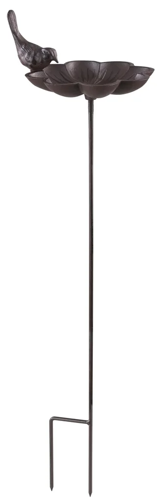 Birdbath with ground spike, cast iron, bird design