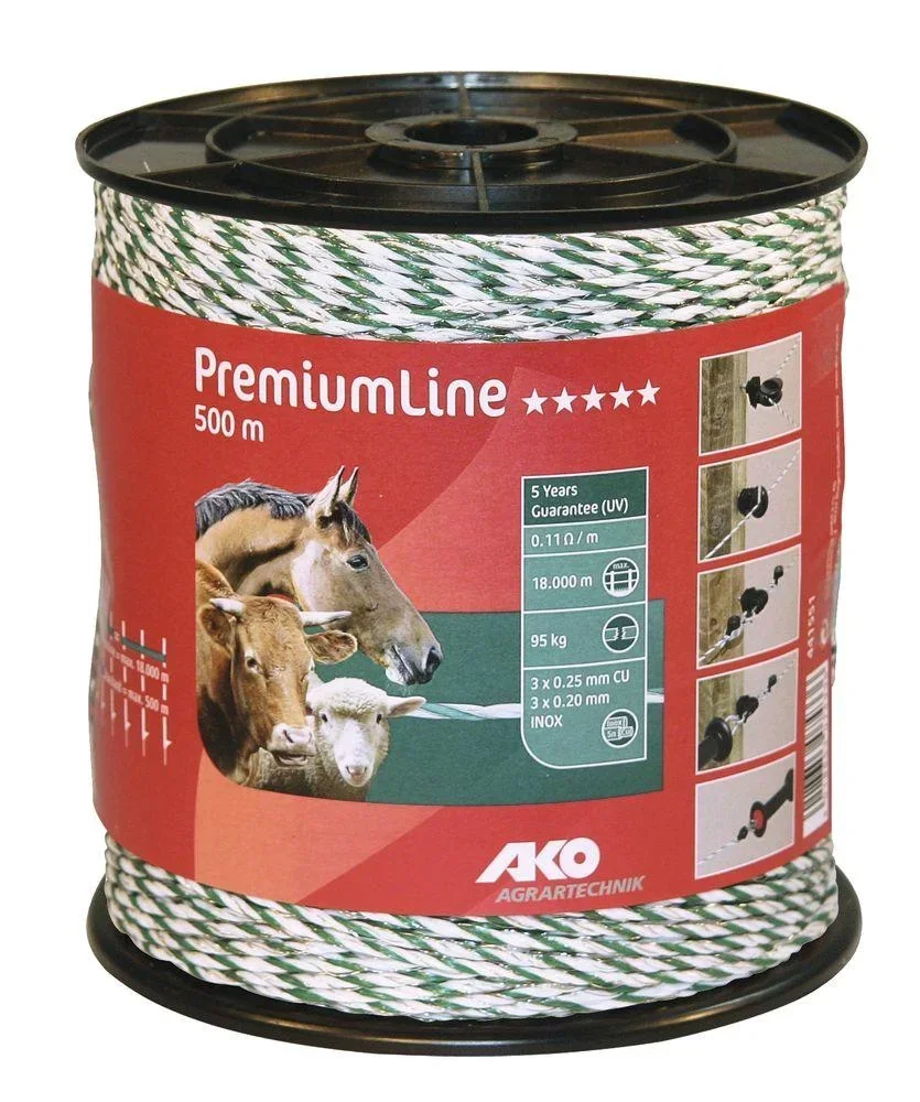 Premium Line electric fence polywire, 500 m, white/green