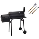 BBQ Grill - Smoker black with thermostat and 3-piece BBQ tool set - Grill area 66 x 34 cm