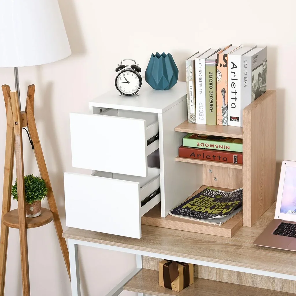 Desk Organizer Bookshelf Desk Shelf 2 School Drawers Chipboard MDF Home Office Kitchen Entrance Area Wei