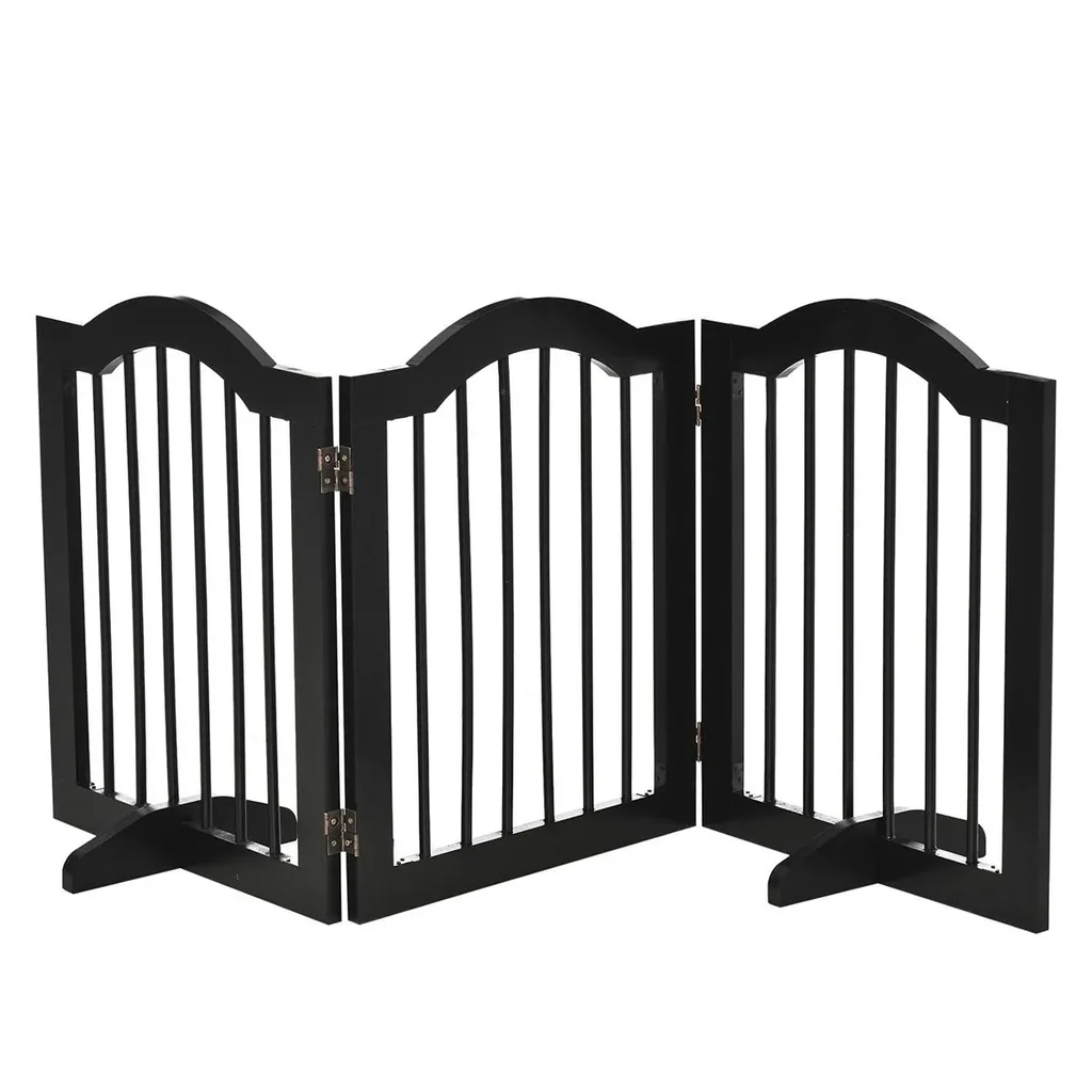 Dog barrier gate, protective gate, dog gate, configuration gate, 3-part, with two support feet, stable and foldable, suitable for