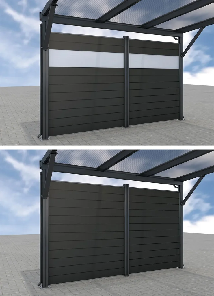 Side wall for carports, anthracite, 2.96 x 1.86 m, WPC boards dark grey / PC panels clear