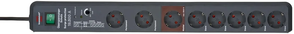 Secure-Tec 8-way power strip with 19,500A surge protection, grey
