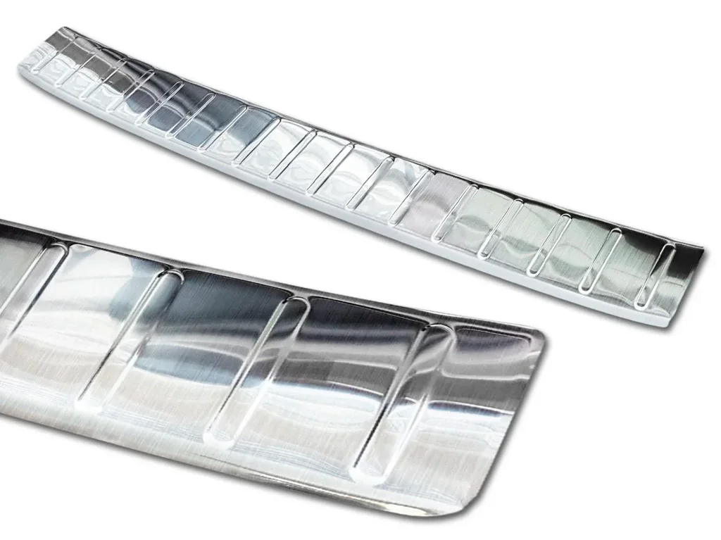 Stainless steel loading sill protector, VW T-CROSS, 2018>. OEM quality with soft, deburred edges.