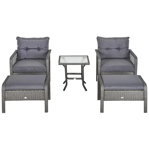 "Rattan garden furniture for 4 people, 5-piece outdoor seating set, sofa with stool, table, seating group, steel, gray, 65 x 66 x 75 cm image"
