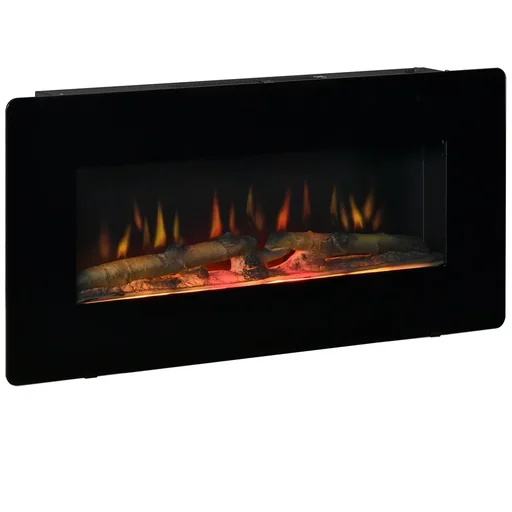 "Electric fireplace freestanding fireplace with flame effect 1800/2000W metal tempered glass black 91.4 x 11 x 44 cm image"