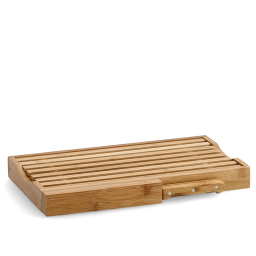 "Bread cutting board with knife, bamboo image"