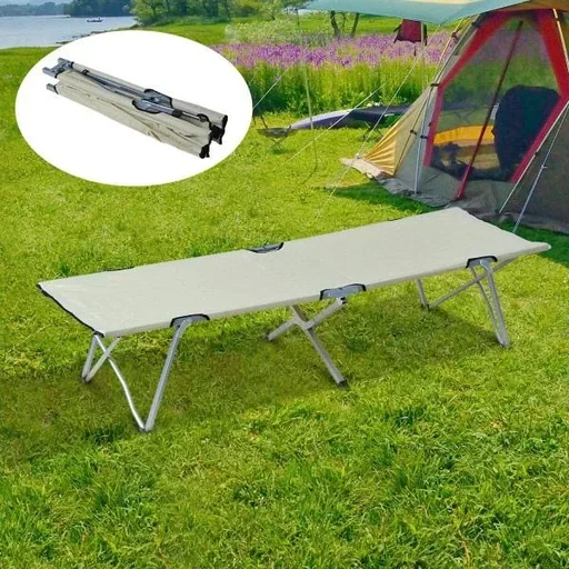 "Camp bed, camping bed, lounger, folding bed with bag, beige image"