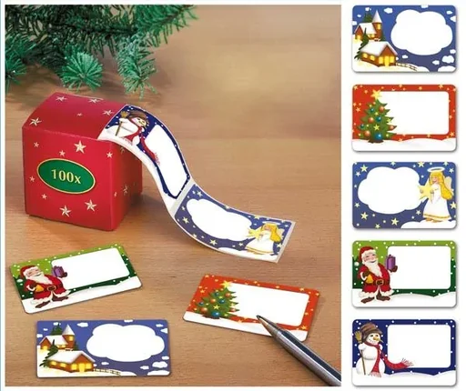 "Christmas labels including dispenser image"