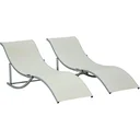 Set of 2 sun loungers, garden loungers, fabric lounger, ergonomic aluminum texteline beige 165 x 61 x 63 cm