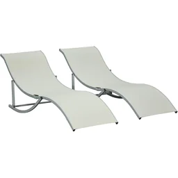 Set van 2 zonneligbedden, stoffen relaxligbedden, ergonomisch aluminium Texteline Beige