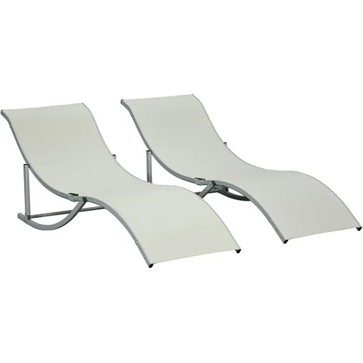"Set of 2 sun loungers, garden loungers, fabric lounger, ergonomic aluminum texteline beige 165 x 61 x 63 cm image"