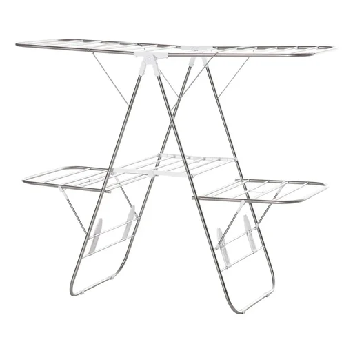 "Foldable clothes dryer 3-tier wing clothes dryer drying rack drying stand stainless steel plastic silver white 138 image"