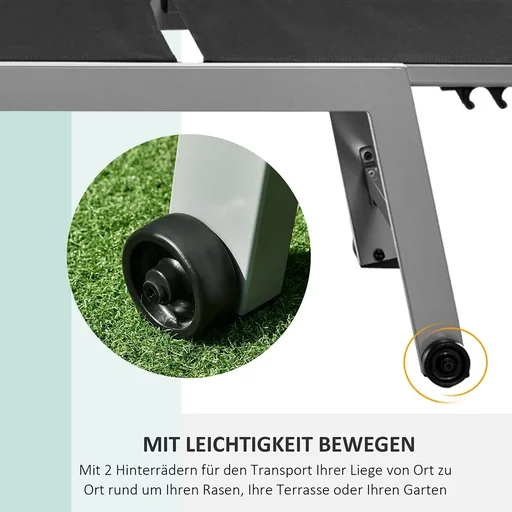 "Sun lounger, garden lounger, 5-level backrest, aluminum, black, 169 x 65 x 102 cm image"