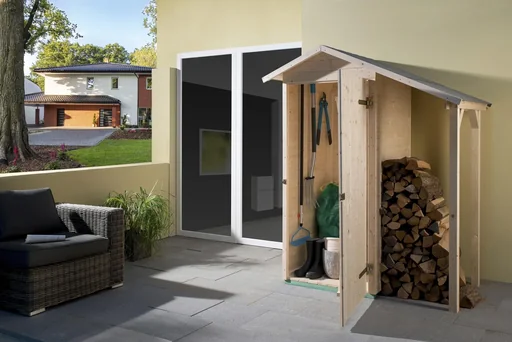 "Garden/patio cabinet 351 A size 1 W x H x D 162 x 196 x 105 gable roof, 14 mm, single door, canopy 50 cm image"