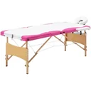 Folding massage table with 3 zones wood white and pink