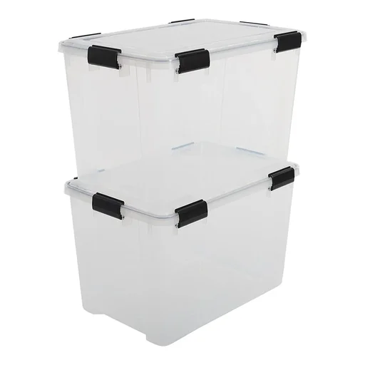 "Waterproof storage box, transparent, 70 liters, set of 2 image"