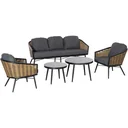 Five-piece rattan-look sofa set with two side tables, grey+natural+black